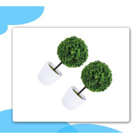 Primrue 2Pcs Small Artificial Plants Mini Fake Boxwood Topiary Tree Decoration Artificial Ball