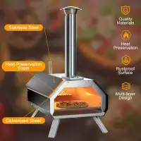 Topbuy Topbuy 12 Inch Outdoor Pizza Oven Portable Wood Fired Stainless Steel Pizza Grill With Pizza Stone Foldable Legs