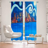 East Urban Home Lined Window Curtains 2-panel Set for Window Size Starry Night In New York City Van Gogh