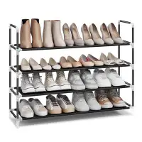 Rebrilliant 4-Tier Shoe Rack With Shelves For Closet Entryway, Black