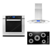 Cosmo 3 Piece Kitchen Package With 36" Electric Cooktop 36" Island Range Hood 30" Single Electric Wall Oven