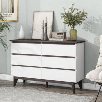 George Oliver 6-Drawer Double Dresser With Wide Drawers Dresser For Bedroom, Wood Storage Chest Of Drawers For Living Ro