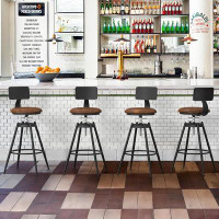 17 Stories Industrial Swivel Bar Stool Set Of 4, 26"-32" Adjustable Counter Height Bar Stool With Back For Kitchen Islan