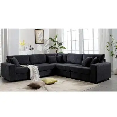 Latitude Run® 117.2" Modular Sectional Sofa Couches Set, Corduroy Upholstered Deep Seat Comfy Sofa