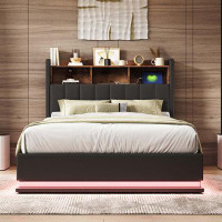 Ivy Bronx Queen Size Upholstered Platform Bed With Storage Headboard And Hydraulic Storage System, PU Storage Bed With L