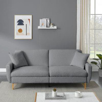 Mercer41 74.41" Teddy Velvet Upholstered Sofa Bed with Separate Adjustment Backrest and Storage Function Grey