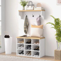 Ebern Designs Stylish 2-in-1 Coat Rack Shoe Bench Set, 9 Pair Shoe Storage Cabinet Rack with Hall Tree-19.86" H x 29.61"