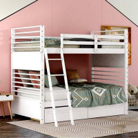Harriet Bee Twin Over Twin Wood Bunk Bed With Two Drawers - White
