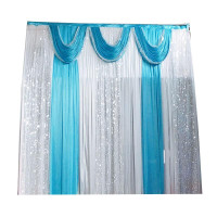 3Mx3M Three Fold Blue Wedding Stage backdrop party drapes with swag silk fabric curtain 021114
