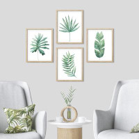 SIGNLEADER Pastel Green Tropical Forest Jungle Plants Set of 4 Nature Garden Wall Decor Framed Prints