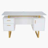 Mercer41 White and Gold Desk for Office with Drawers & Storage, 51.25 in. W