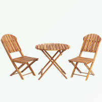 Winston Porter 3-Piece Acacia Wood outdoor conversation Set with Foldable Table and Chairs