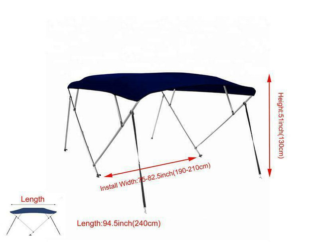 Pontoon Bmini Top Boat Cover 4 Bow 8ft.L 51H 75-82.5W Solution Dye Fabric/Canvas 600D Navy Blue Marine Awning 300500 in Other Business & Industrial in Toronto (GTA)