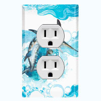 WorldAcc Metal Light Switch Plate Outlet Cover (Sword Fish Ocean Water - Single Toggle)