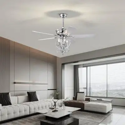 House of Hampton 52 Inch 4 Lights Ceiling Fan With 5 Wood Blades, Two-Color Fan Blade, AC Motor, Remote Control, Reversi