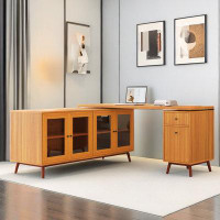 Latitude Run® Executive Desk With Glass Cabinets And Two Drawers