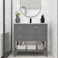 Red Barrel Studio Free-Standing Single Bathroom Vanity With Soft Close Drawers And Gel Basin