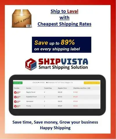 ShipVista provides the cheapest shipping rates to Laval . Whether you are an individual sending a pa...