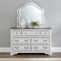One Allium Way Withernsea 7 Drawer 64" W Solid Wood Double Dresser with Mirror