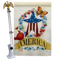 Breeze Decor America Banner Star - Impressions Decorative Aluminum Pole & Bracket House Flag Set HS111073-BO-02
