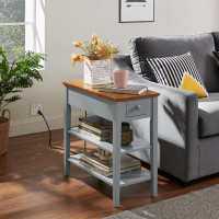 BOSTINS 2-tone End Table with USB Charging Ports for Small Space, SOLID WOOD Table Legs