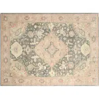 Nalbandian One-of-a-Kind Hand-Knotted 1900s 9'2" x 12'5" Wool Area Rug in Pink/Beige/Green