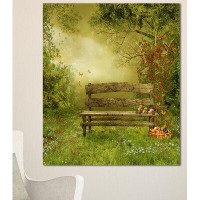 Design Art 'Wooden Bench in Village Orchard' Photographic Print on Wrapped Canvas