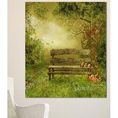 Design Art 'Wooden Bench in Village Orchard' Photographic Print on Wrapped Canvas in Other
