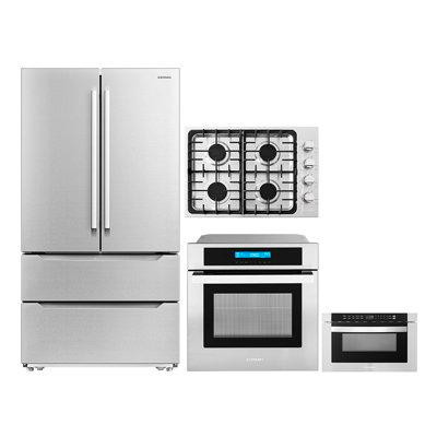Cosmo 4 Piece Kitchen Package 30" Gas Cooktop 24" Single Electric Wall Oven 24" Built-in Microwave Drawer & Energy Star  in Refrigerators