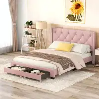 Winston Porter Queen Size Storage Bed Linen Upholstered Platform Bed with Two Drawers