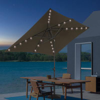 Arlmont & Co. LED Outdoor Patio 6x9ft Deck Solar Light Market Umbrella, Outside Table Umbrellas Polyester canopy