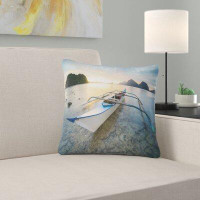 East Urban Home Seashore Boat Docked at Beautiful Sunset Pillow
