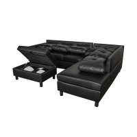 Latitude Run® Alarna Leather Sectional Sofa with Storage and 2 Stools Steel