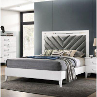 Rosdorf Park Gillard Eastern King Bed In Grey Fabric & White Finish