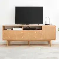 Recon Furniture Modern Solid Wood TV Stand With 6 Drawers