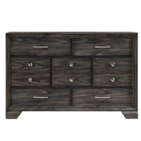 Foundry Select Wooden Dresser With Grain Texture And 7 Spacious Drawers, Grey