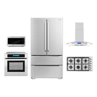 Cosmo 5 Piece Kitchen Package with French Door Refrigerator & 36" Gas Cooktop & Wall Oven in Refrigerators