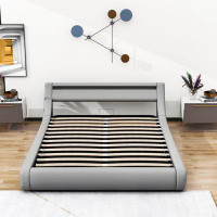 Ivy Bronx Upholstered Faux Leather Queen Size Platform Bed With A Hydraulic Storage System With LED Light Headboard