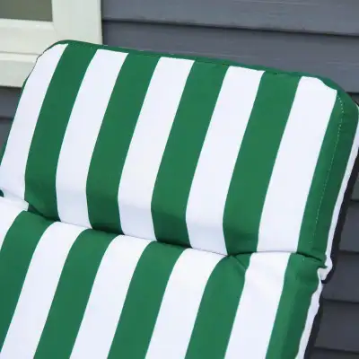 2pc Foldable Lounger Recliner Chair Set w Cushions for Patio Pool Deck Garden, Green & White