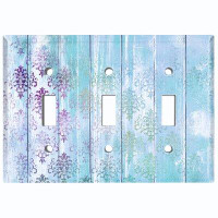 WorldAcc Metal Light Switch Plate Outlet Cover (Light Blue Damask Purple Fence - Triple Toggle)