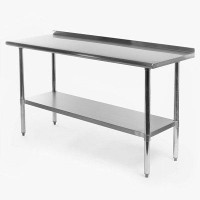 F4 Stainless Steel 60 X 24 Inch Heavy Duty NSF Certified  Work Bench Prep Table With Backsplash