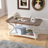 Ophelia & Co. Vintage White Farmhouse Coffee Table With Tray-Style Finish, Elegant French Country Charm