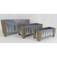 Loon Peak Set Of 3 Rectangular Silver With White Trees On Wood Frame Planters