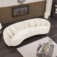 Brayden Studio Sofa Soft Comfy Teddy Fabric Upholstered Deap Seat Sectional Couch With 5 Decorative Throw Pillows