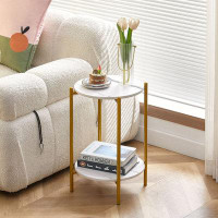 Wrought Studio End Table With Tempered Glass And Marble Tabletop