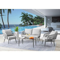 Beachcrest Home Korin 4 Piece Rattan Complete Patio Set with Cushions