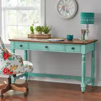 Darby Home Co Darby Home Co Writing Desk Made With Solid Wood Frame, Teal