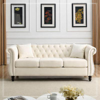 House of Hampton 80" Chesterfield Sofa Grey Velvet for Living Room, 3 Seater Sofa Tufted Couch