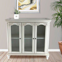Charlton Home Georgetta Carved Glass 3 Door Accent cabinet