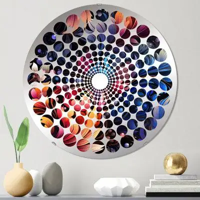 Design Art Cosmic Feather Botanics Mystique - Radial Dot Decorative Mirror Circle